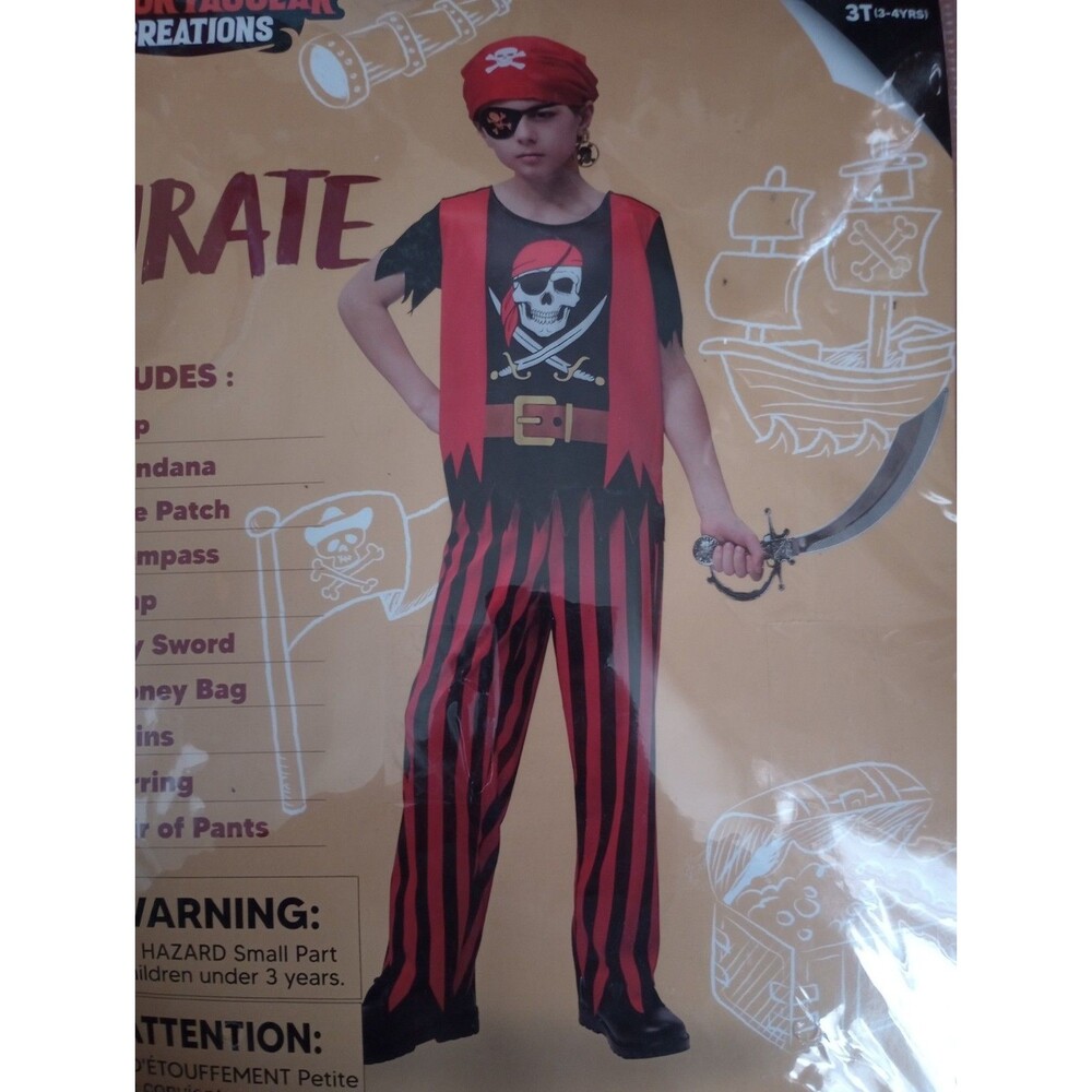 NEW Pirate Buccaneer15pc Child Costume Set sz 3T Toddler Sword Coins Accessories